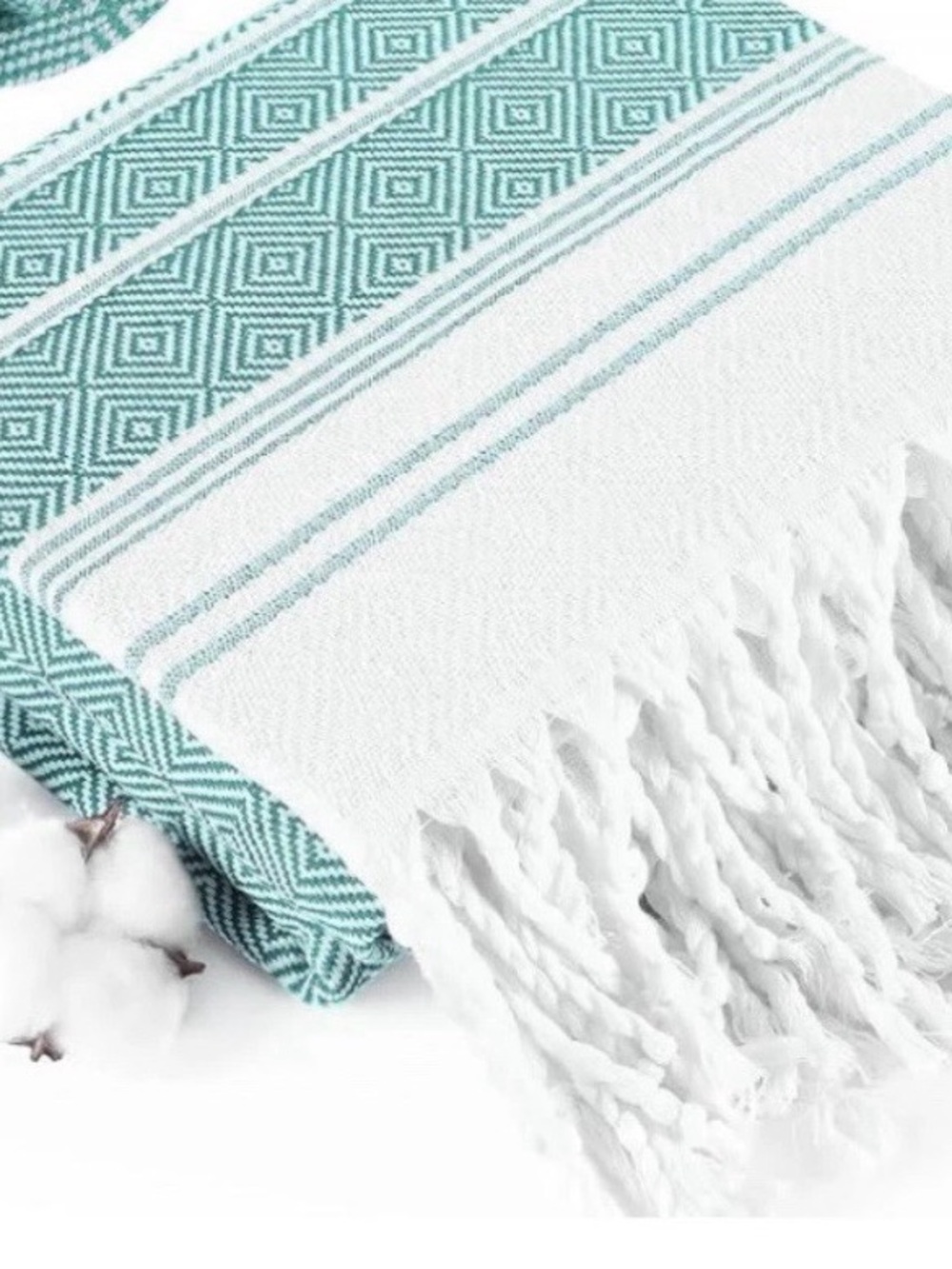 Soft Cotton Turquoise and White Geometric Beach Towel